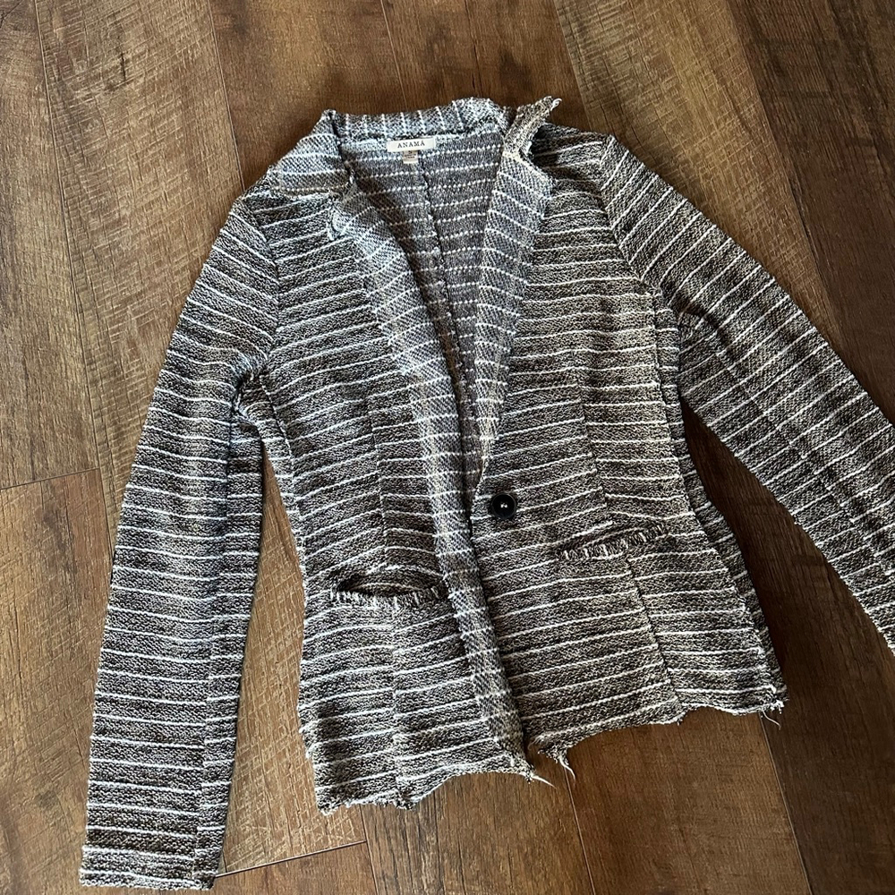 Women's ANAMÁ Gray White Striped Blazer with Elbow Patches S